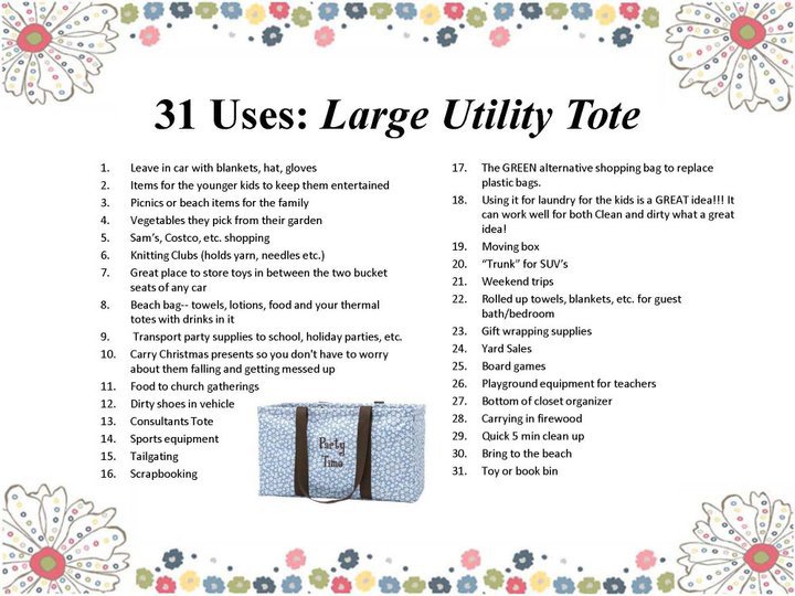thirty one large utility tote uses
