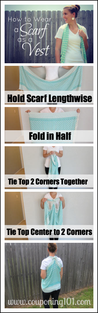 How to wear a scarf as a vest! Easy no-sew scarf refashion.