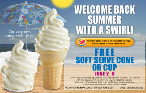 Burger King Free Ice Cream Summer 2014