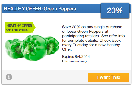 SavingStar coupon for 20% off green peppers!