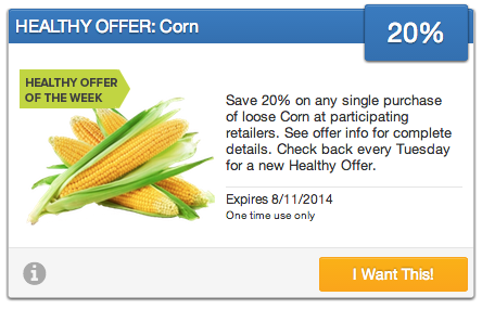 SavingStar coupon for 20% off corn!
