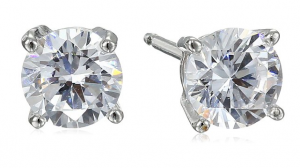 Platinum Plated Sterling Silver Round Cubic Zirconia Stud Earrings