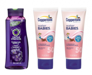 Herbal Essences Shampoo and Coppertone Water Babies Sunscreen