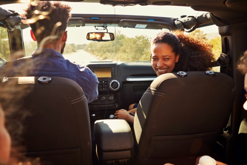 family in a car, family on a road trip