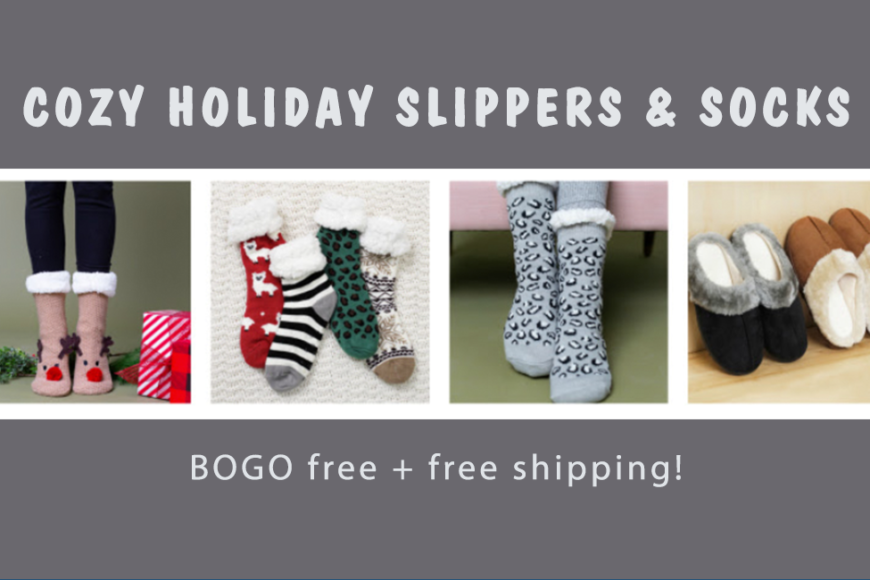 holiday slippers and socks, women's fashion bogo deal